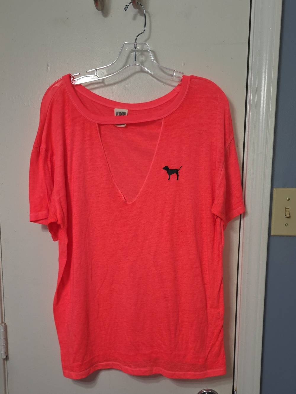 PINK Victoria's Secret Bright Coral Pink Crewneck Tee with Label